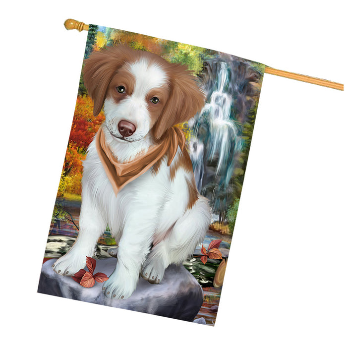 Scenic Waterfall Brittany Spaniel Dog House Flag FLG49677