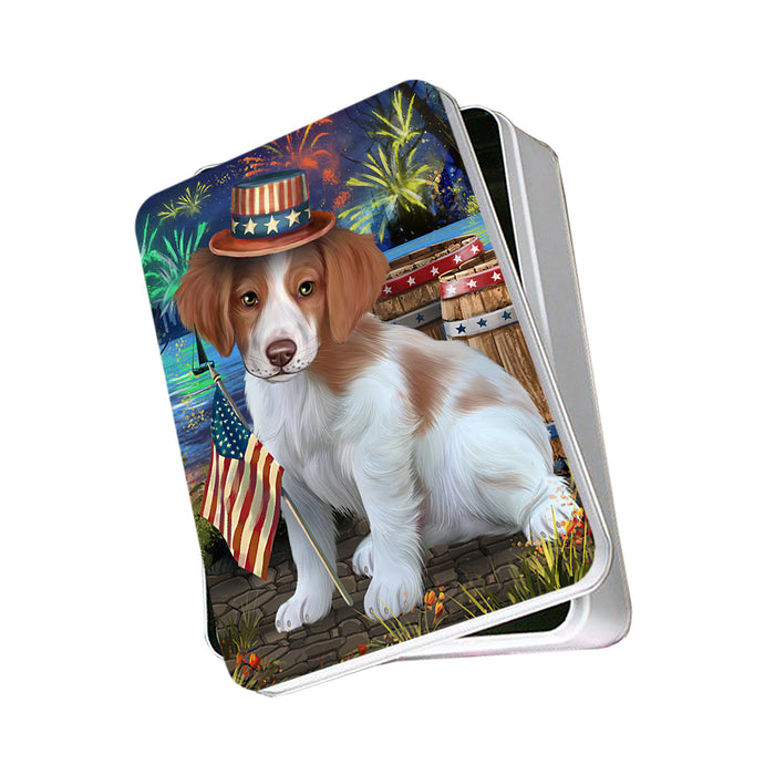 4th of July Independence Day Fireworks Brittany Spaniel Dog at the Lake Photo Storage Tin PITN50933