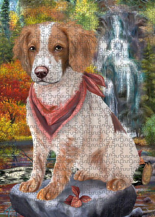 Scenic Waterfall Brittany Spaniel Dog Puzzle with Photo Tin PUZL52845