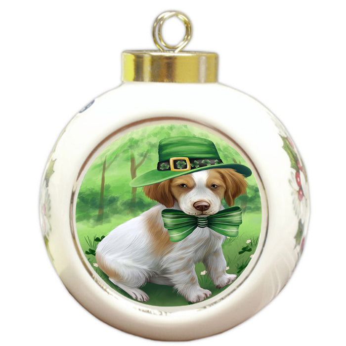 St. Patricks Day Irish Portrait Brittany Spaniel Dog Round Ball Christmas Ornament RBPOR48744