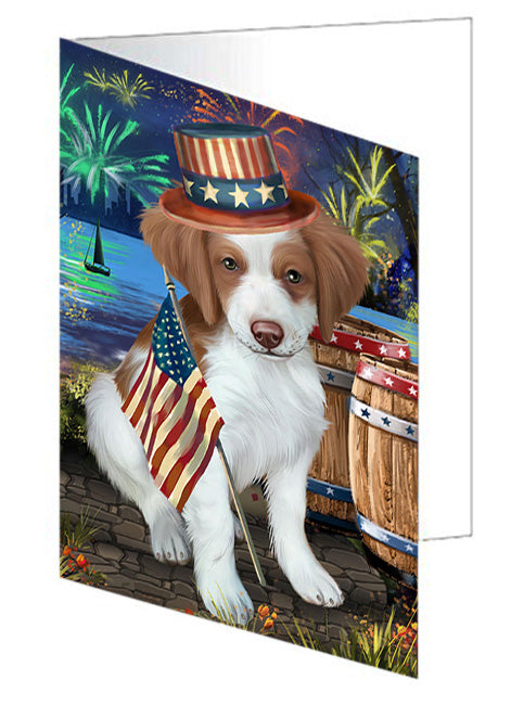 4th of July Independence Day Fireworks Brittany Spaniel Dog at the Lake Handmade Artwork Assorted Pets Greeting Cards and Note Cards with Envelopes for All Occasions and Holiday Seasons GCD56831