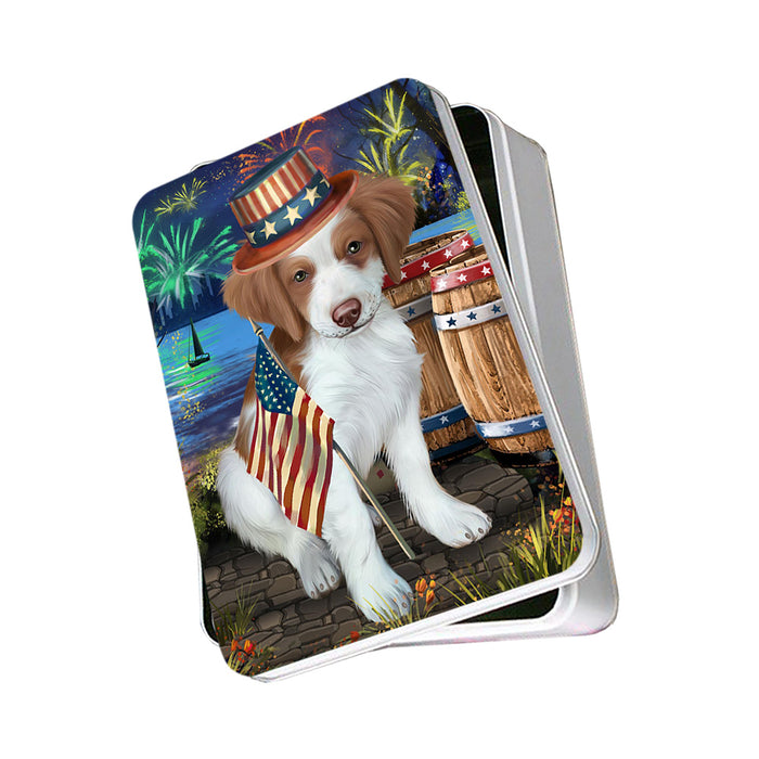 4th of July Independence Day Fireworks Brittany Spaniel Dog at the Lake Photo Storage Tin PITN50934