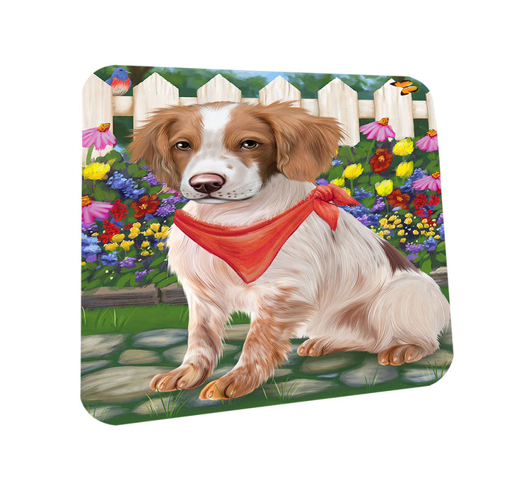 Spring Floral Brittany Spaniel Dog Coasters Set of 4 CST49774