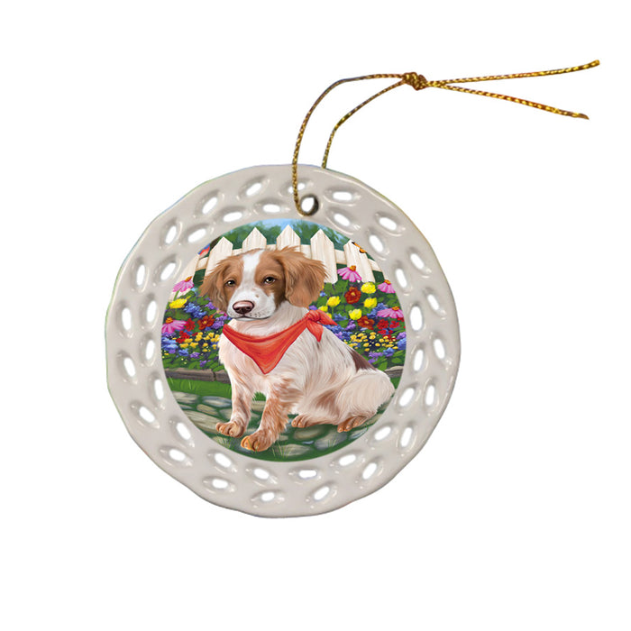 Spring Floral Brittany Spaniel Dog Ceramic Doily Ornament DPOR49815
