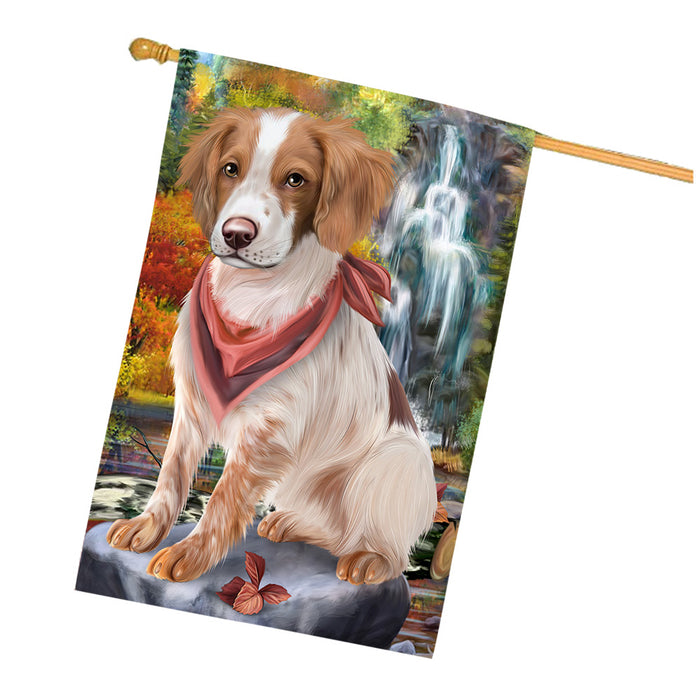 Scenic Waterfall Brittany Spaniel Dog House Flag FLG49678