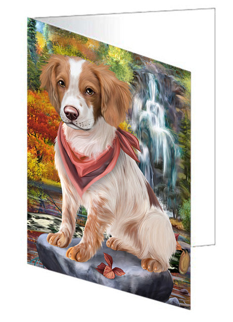 Scenic Waterfall Brittany Spaniel Dog Handmade Artwork Assorted Pets Greeting Cards and Note Cards with Envelopes for All Occasions and Holiday Seasons GCD53168