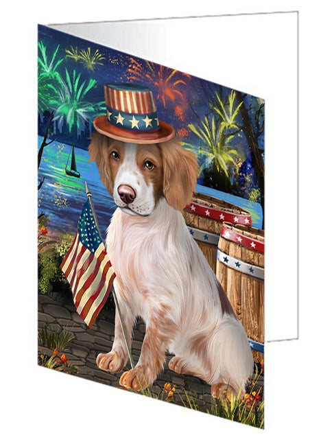 4th of July Independence Day Fireworks Brittany Spaniel Dog at the Lake Handmade Artwork Assorted Pets Greeting Cards and Note Cards with Envelopes for All Occasions and Holiday Seasons GCD56834