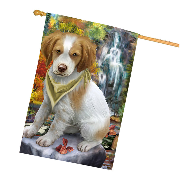 Scenic Waterfall Brittany Spaniel Dog House Flag FLG49679