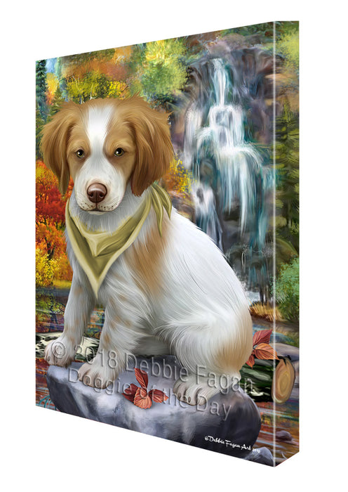 Scenic Waterfall Brittany Spaniel Dog Canvas Wall Art CVS63178