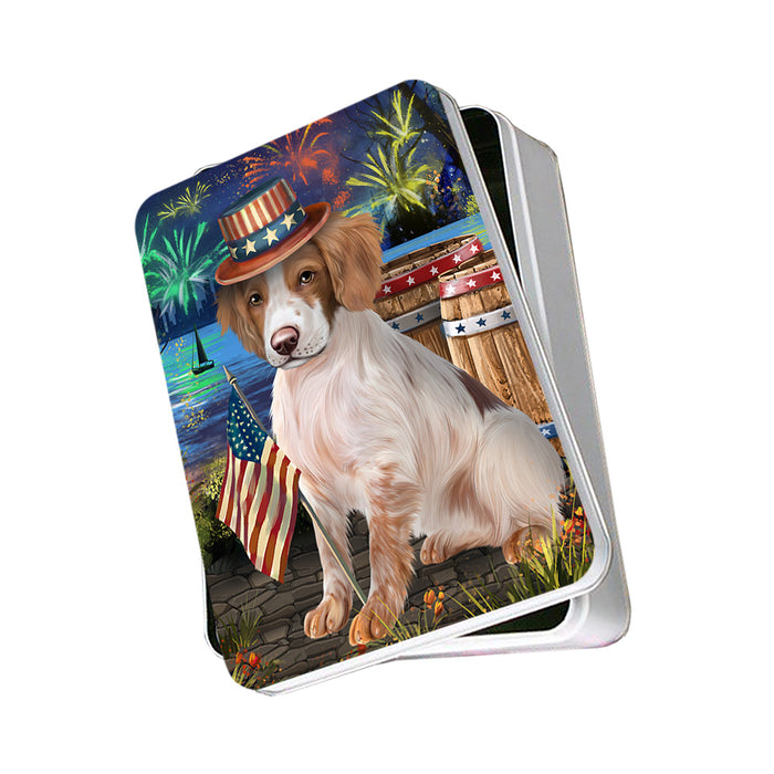 4th of July Independence Day Fireworks Brittany Spaniel Dog at the Lake Photo Storage Tin PITN50935