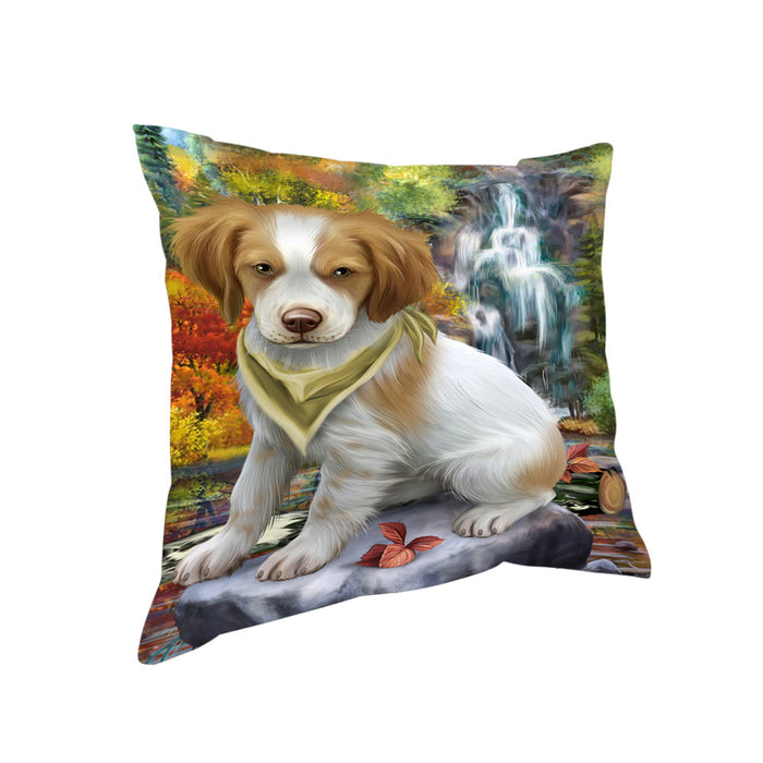 Scenic Waterfall Brittany Spaniel Dog Pillow PIL54712
