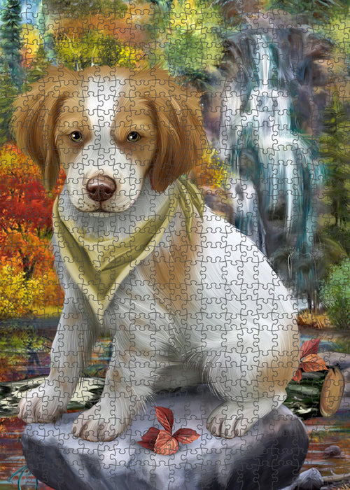 Scenic Waterfall Brittany Spaniel Dog Puzzle with Photo Tin PUZL52848