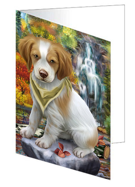 Scenic Waterfall Brittany Spaniel Dog Handmade Artwork Assorted Pets Greeting Cards and Note Cards with Envelopes for All Occasions and Holiday Seasons GCD53171