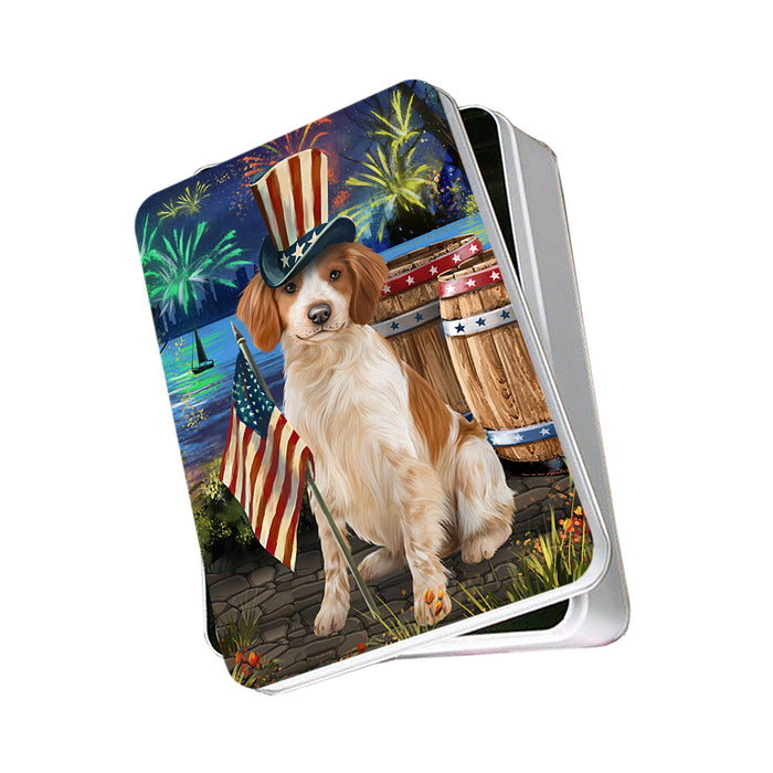 4th of July Independence Day Fireworks Brittany Spaniel Dog at the Lake Photo Storage Tin PITN50936