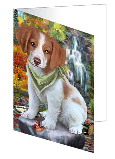 Scenic Waterfall Brittany Spaniel Dog Handmade Artwork Assorted Pets Greeting Cards and Note Cards with Envelopes for All Occasions and Holiday Seasons GCD53174