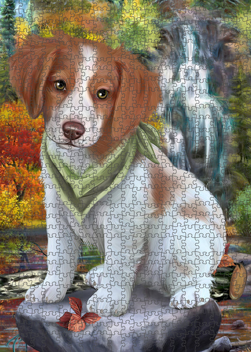 Scenic Waterfall Brittany Spaniel Dog Puzzle with Photo Tin PUZL52851
