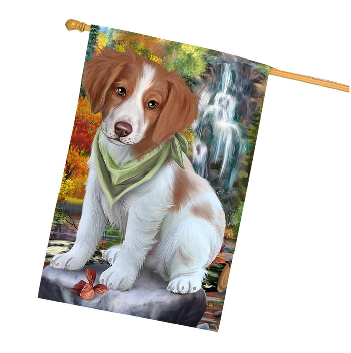 Scenic Waterfall Brittany Spaniel Dog House Flag FLG49680