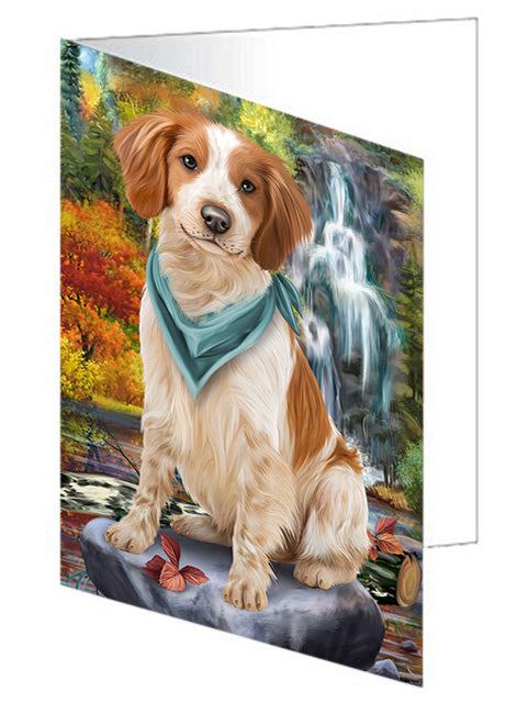 Scenic Waterfall Brittany Spaniel Dog Handmade Artwork Assorted Pets Greeting Cards and Note Cards with Envelopes for All Occasions and Holiday Seasons GCD53177