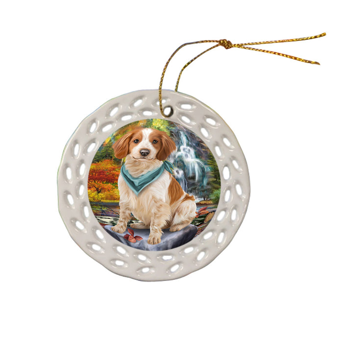 Scenic Waterfall Brittany Spaniel Dog Ceramic Doily Ornament DPOR49716