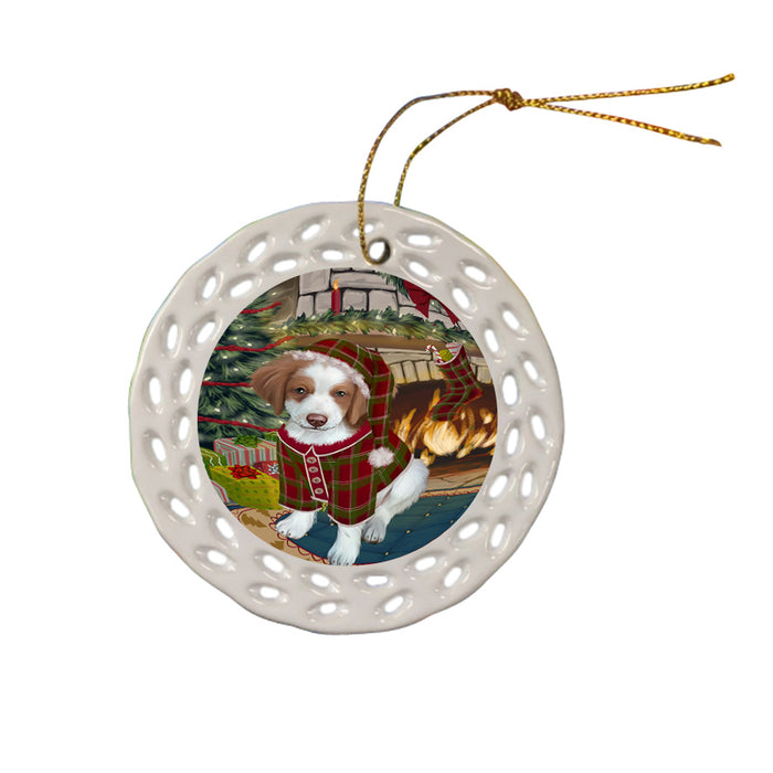 The Stocking was Hung Brittany Spaniel Dog Ceramic Doily Ornament DPOR55600