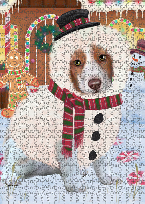 Christmas Gingerbread House Candyfest Brittany Spaniel Dog Puzzle with Photo Tin PUZL93056