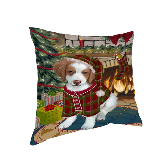 The Stocking was Hung Brittany Spaniel Dog Pillow PIL69904
