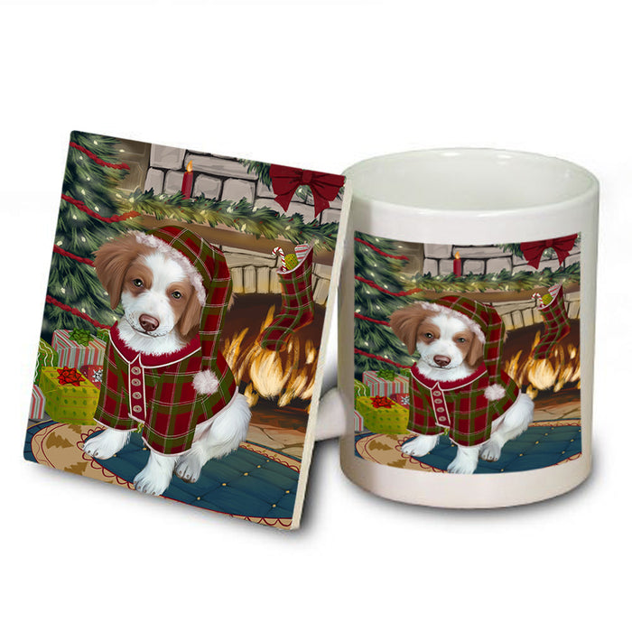 The Stocking was Hung Brittany Spaniel Dog Mug and Coaster Set MUC55236
