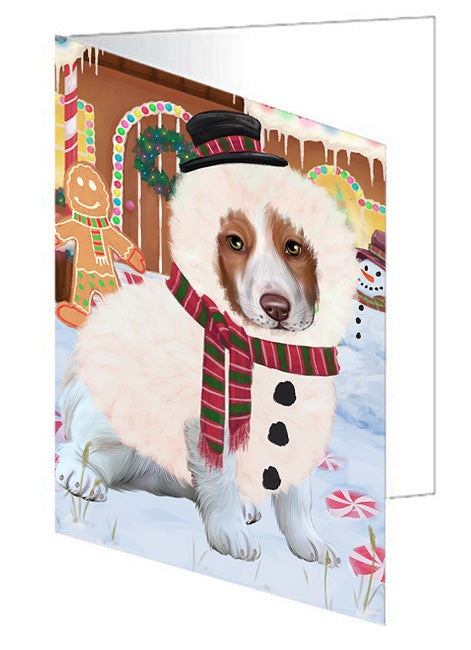 Christmas Gingerbread House Candyfest Brittany Spaniel Dog Handmade Artwork Assorted Pets Greeting Cards and Note Cards with Envelopes for All Occasions and Holiday Seasons GCD73157