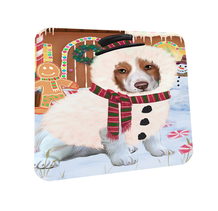 Christmas Gingerbread House Candyfest Brittany Spaniel Dog Coasters Set of 4 CST56172