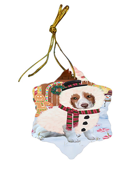 Christmas Gingerbread House Candyfest Brittany Spaniel Dog Star Porcelain Ornament SPOR56570