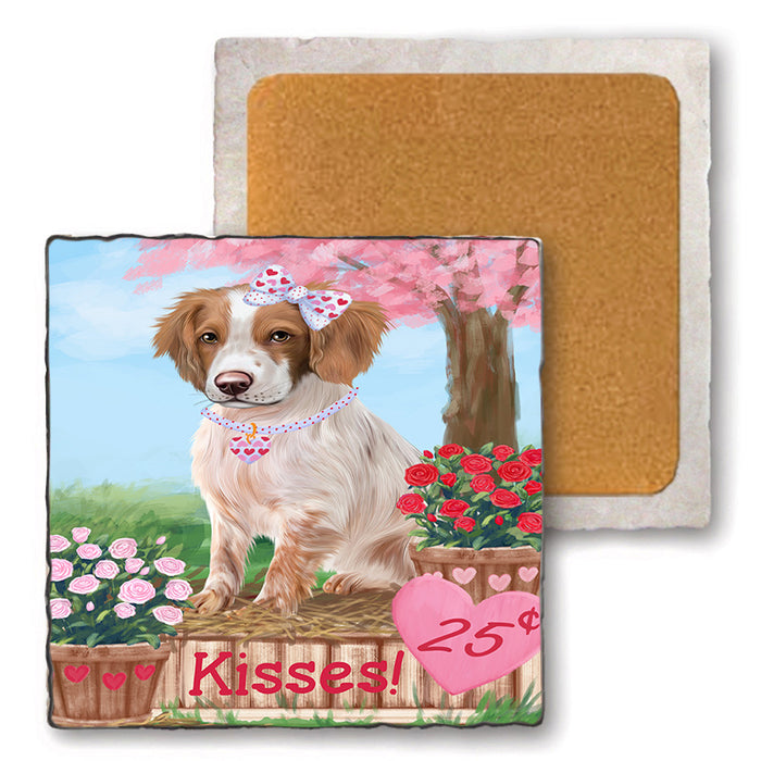Rosie 25 Cent Kisses Brittany Spaniel Dog Set of 4 Natural Stone Marble Tile Coasters MCST51415