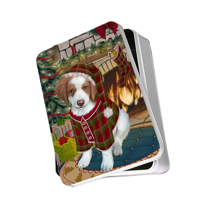The Stocking was Hung Brittany Spaniel Dog Photo Storage Tin PITN55187
