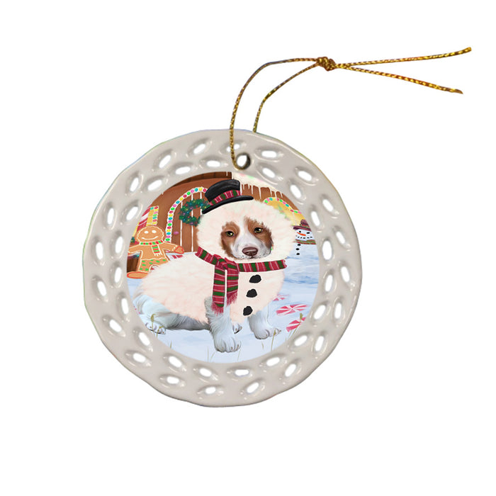 Christmas Gingerbread House Candyfest Brittany Spaniel Dog Ceramic Doily Ornament DPOR56570