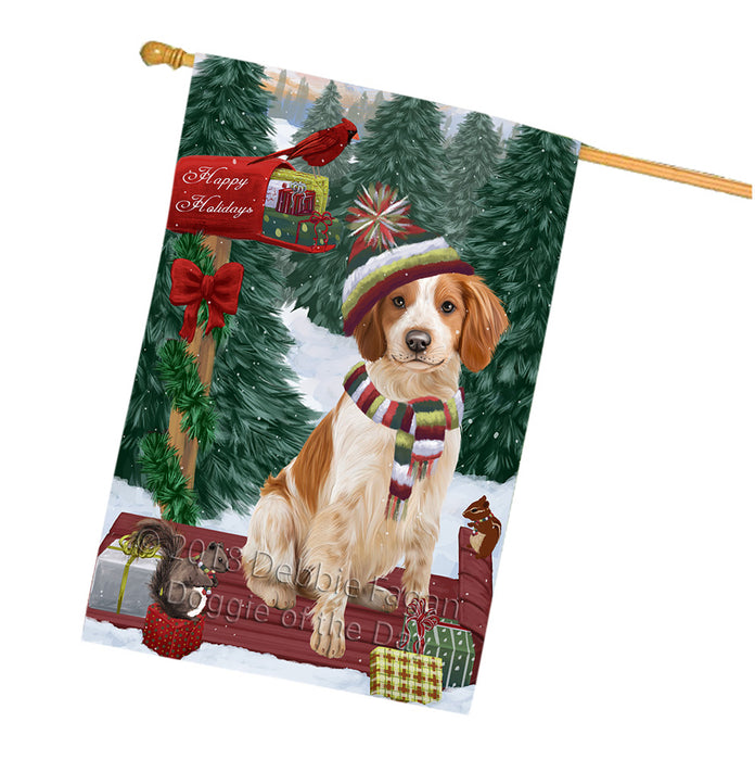 Merry Christmas Woodland Sled Brittany Spaniel Dog House Flag FLG55299
