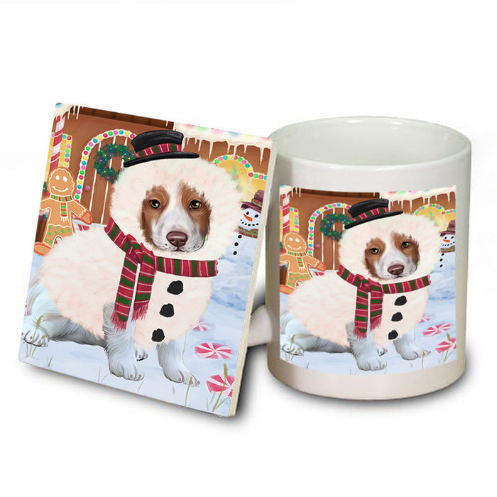 Christmas Gingerbread House Candyfest Brittany Spaniel Dog Mug and Coaster Set MUC56206