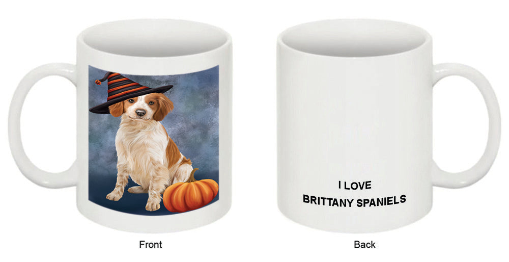 Happy Halloween Brittany Spaniel Dog Wearing Witch Hat with Pumpkin Coffee Mug MUG50319