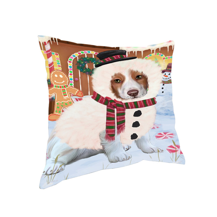 Christmas Gingerbread House Candyfest Brittany Spaniel Dog Pillow PIL79148