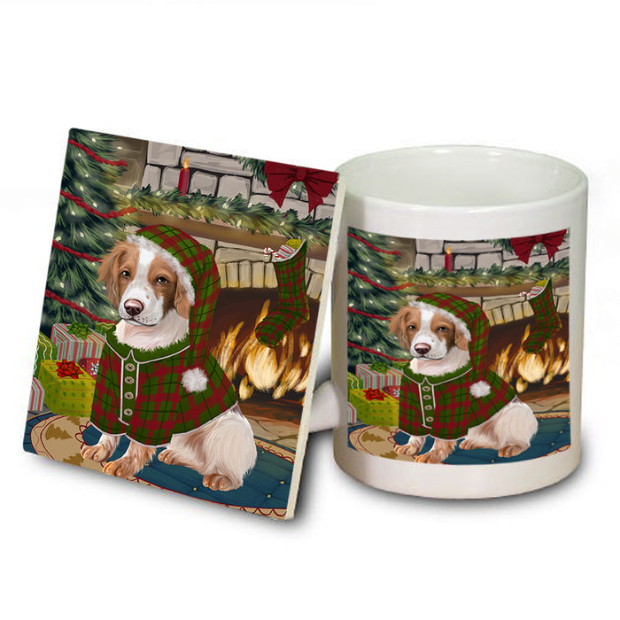 The Stocking was Hung Brittany Spaniel Dog Mug and Coaster Set MUC55237