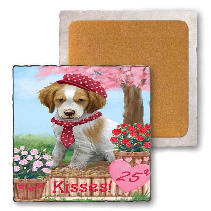 Rosie 25 Cent Kisses Brittany Spaniel Dog Set of 4 Natural Stone Marble Tile Coasters MCST51416
