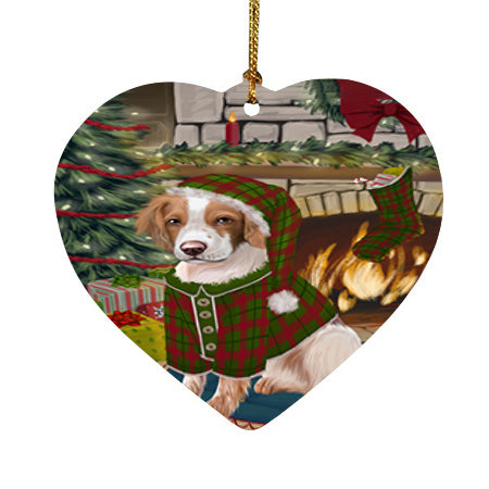 The Stocking was Hung Brittany Spaniel Dog Heart Christmas Ornament HPOR55601
