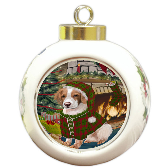 The Stocking was Hung Brittany Spaniel Dog Round Ball Christmas Ornament RBPOR55601