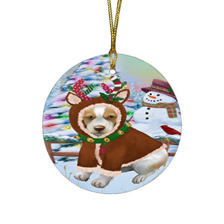 Christmas Gingerbread House Candyfest Brittany Spaniel Dog Round Flat Christmas Ornament RFPOR56571