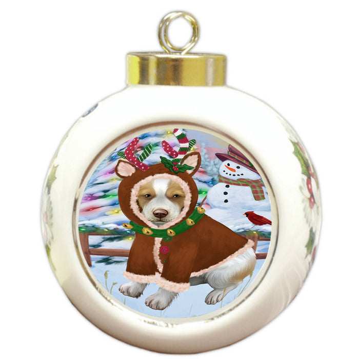 Christmas Gingerbread House Candyfest Brittany Spaniel Dog Round Ball Christmas Ornament RBPOR56571