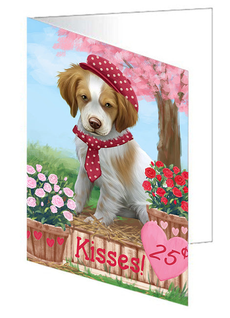 Rosie 25 Cent Kisses Brittany Spaniel Dog Handmade Artwork Assorted Pets Greeting Cards and Note Cards with Envelopes for All Occasions and Holiday Seasons GCD73763