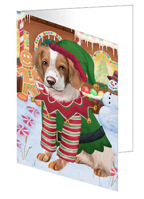 Christmas Gingerbread House Candyfest Brittany Spaniel Dog Handmade Artwork Assorted Pets Greeting Cards and Note Cards with Envelopes for All Occasions and Holiday Seasons GCD73163