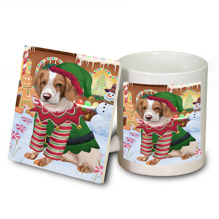 Christmas Gingerbread House Candyfest Brittany Spaniel Dog Mug and Coaster Set MUC56208