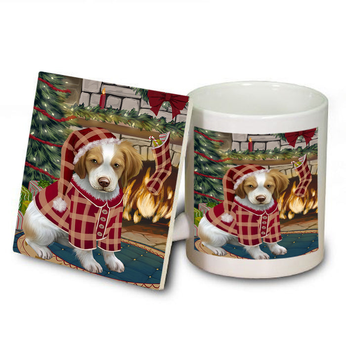The Stocking was Hung Brittany Spaniel Dog Mug and Coaster Set MUC55238