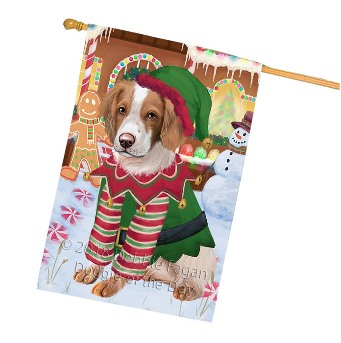 Christmas Gingerbread House Candyfest Brittany Spaniel Dog House Flag FLG56900