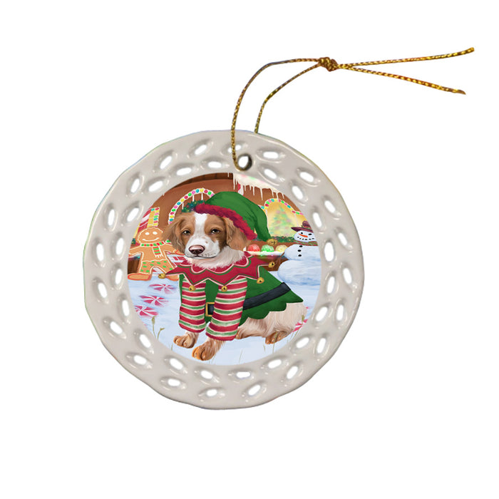 Christmas Gingerbread House Candyfest Brittany Spaniel Dog Ceramic Doily Ornament DPOR56572