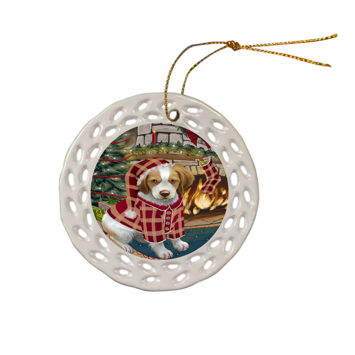 The Stocking was Hung Brittany Spaniel Dog Ceramic Doily Ornament DPOR55602